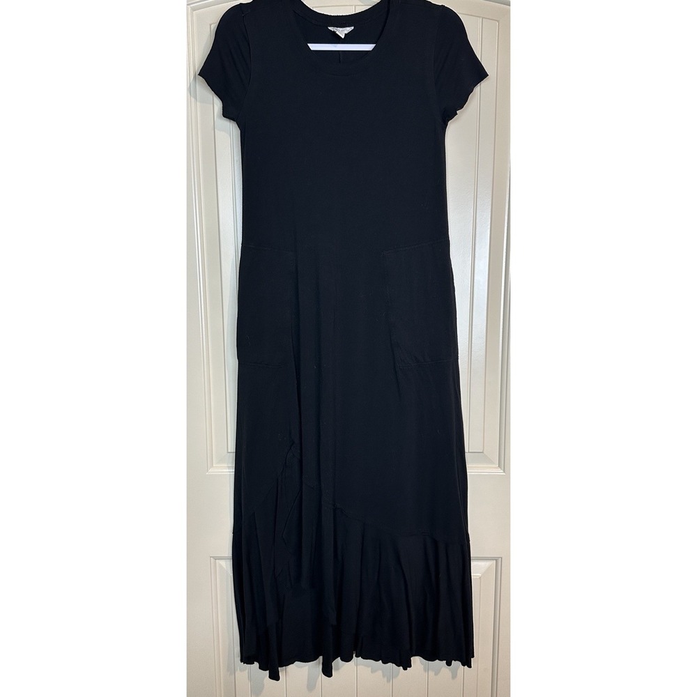 Cato black knit tiered pleated ruffle maxi dress boho lagenlook cottagecore XS